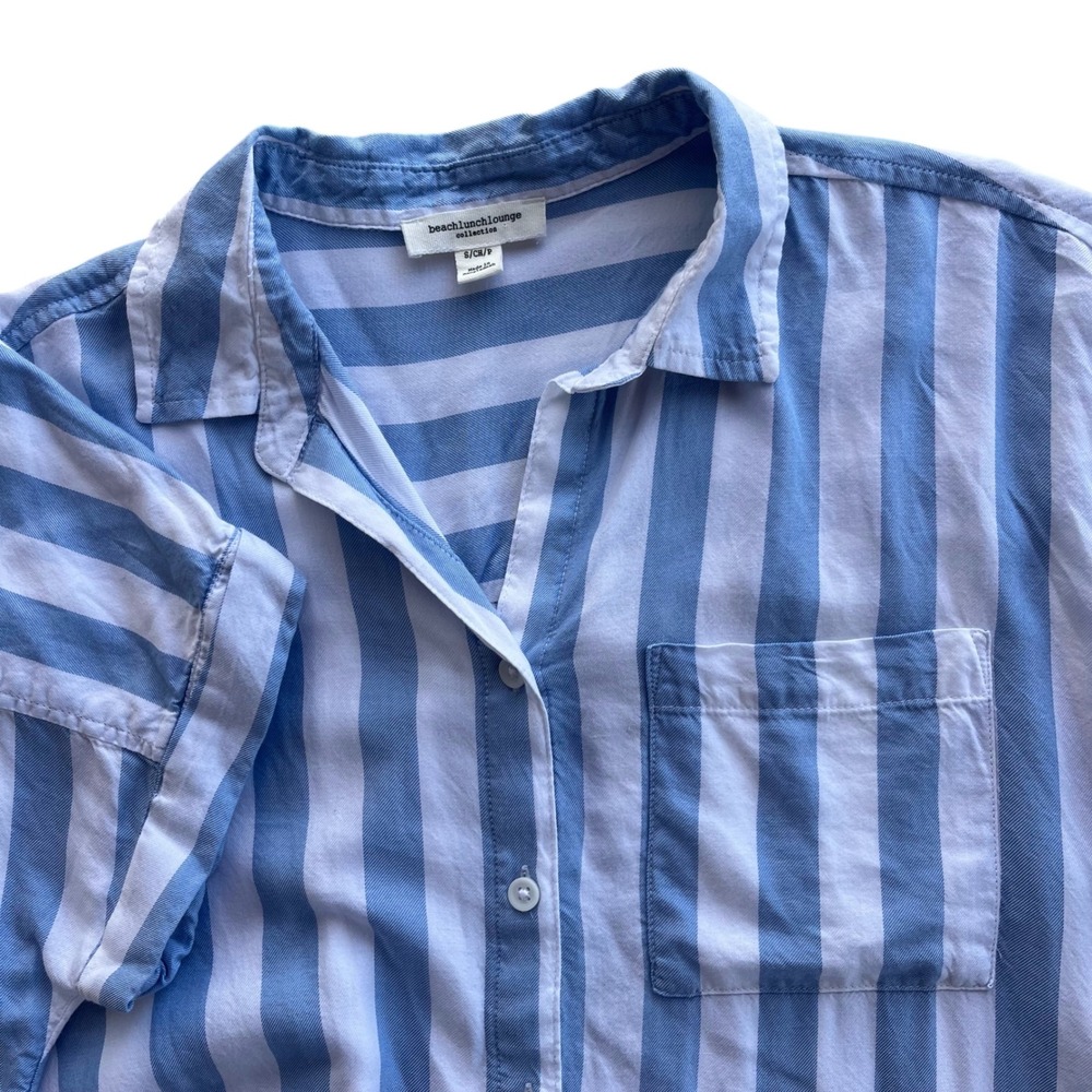 BeachLunchLounge Women S Blue White Striped Tie Front Button Down Blouse Coastal
